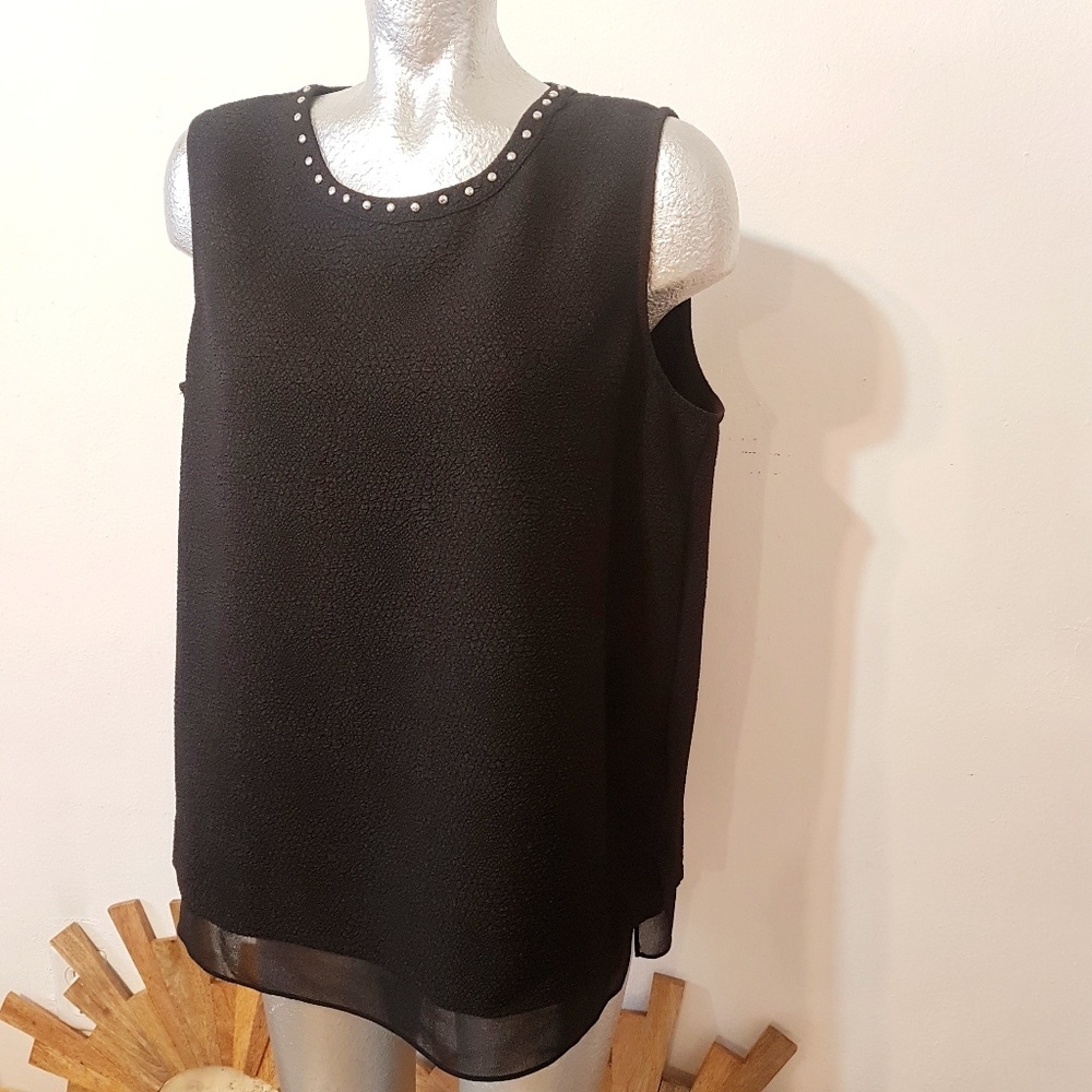 Karl Lagerfeld Black Studded Textured Top L